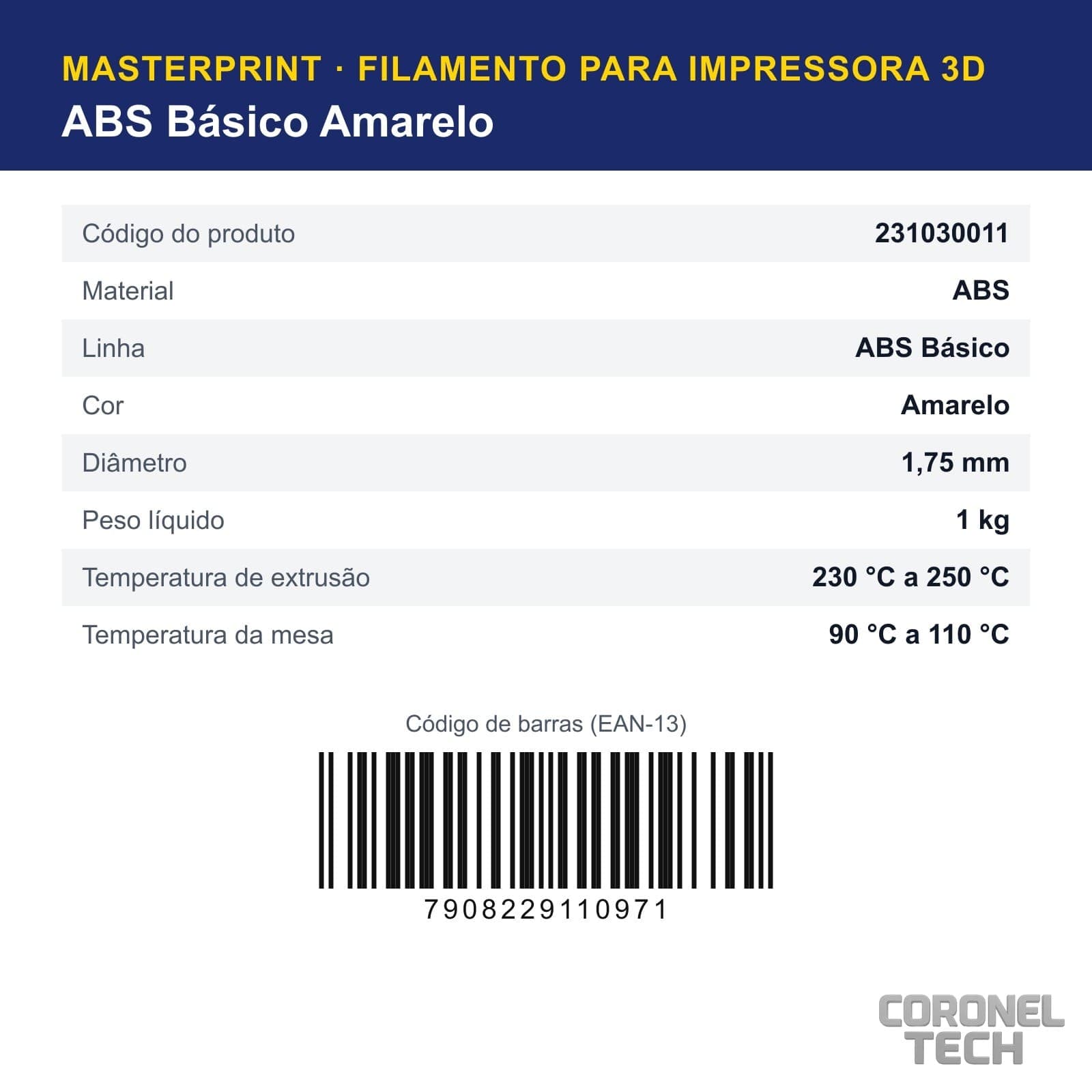 ABS Amarelo: dados e códigos do produto