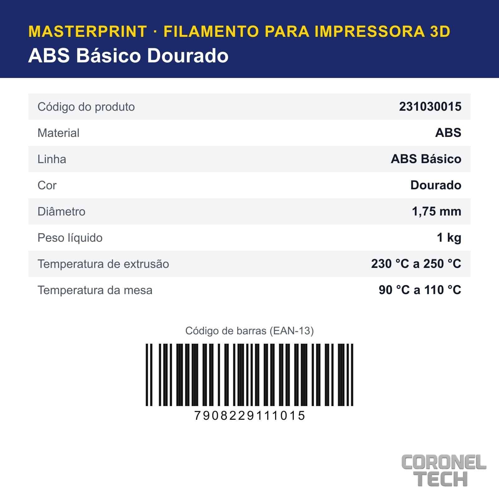 ABS Dourado: dados e códigos do produto