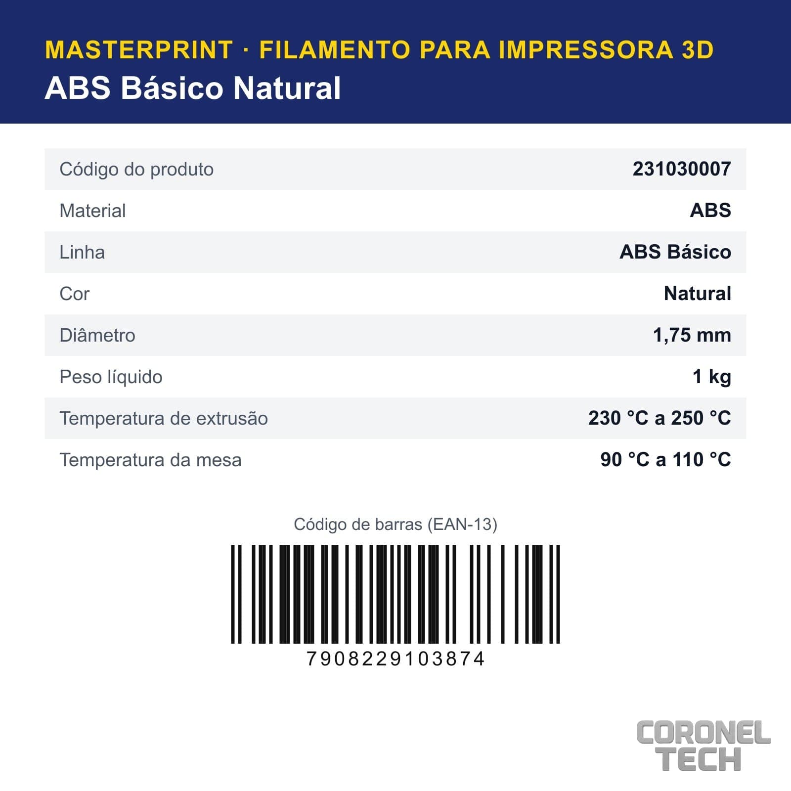 ABS Natural: dados e códigos do produto