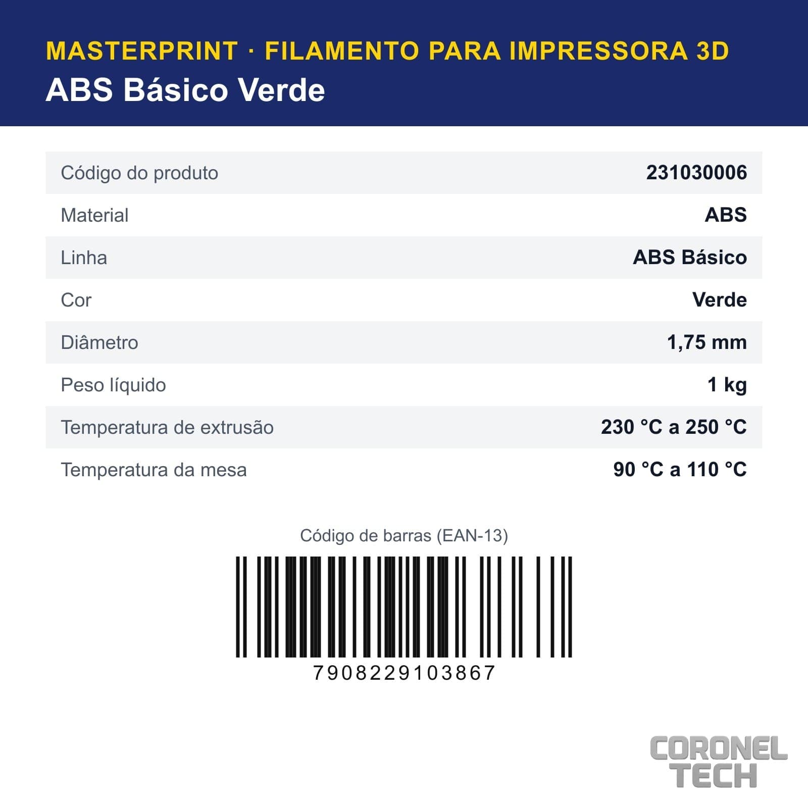 ABS Verde: dados e códigos do produto