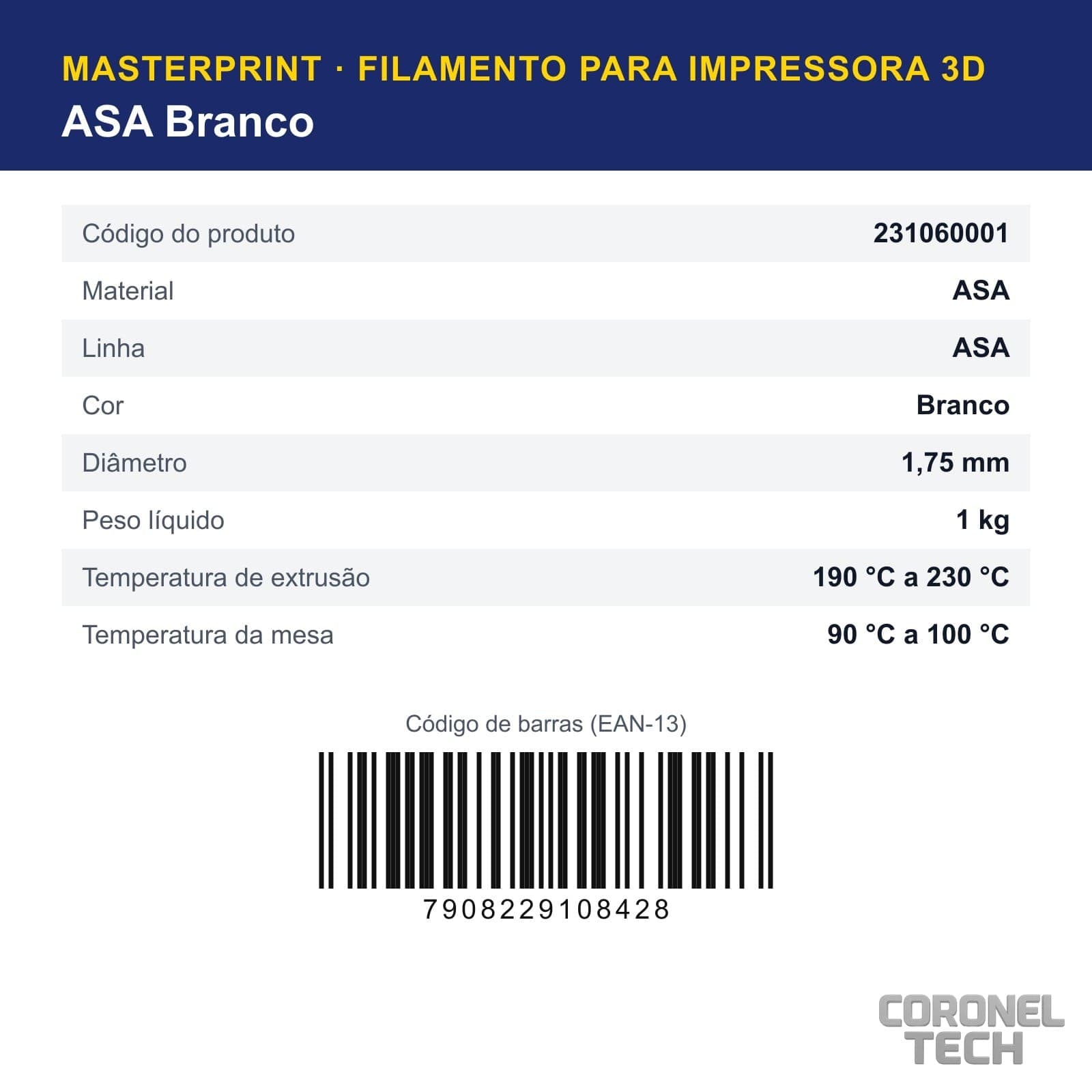 ASA Branco: dados e códigos do produto