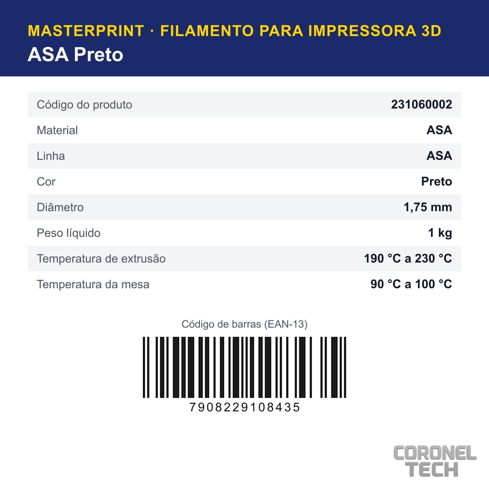 ASA Preto: dados e códigos do produto