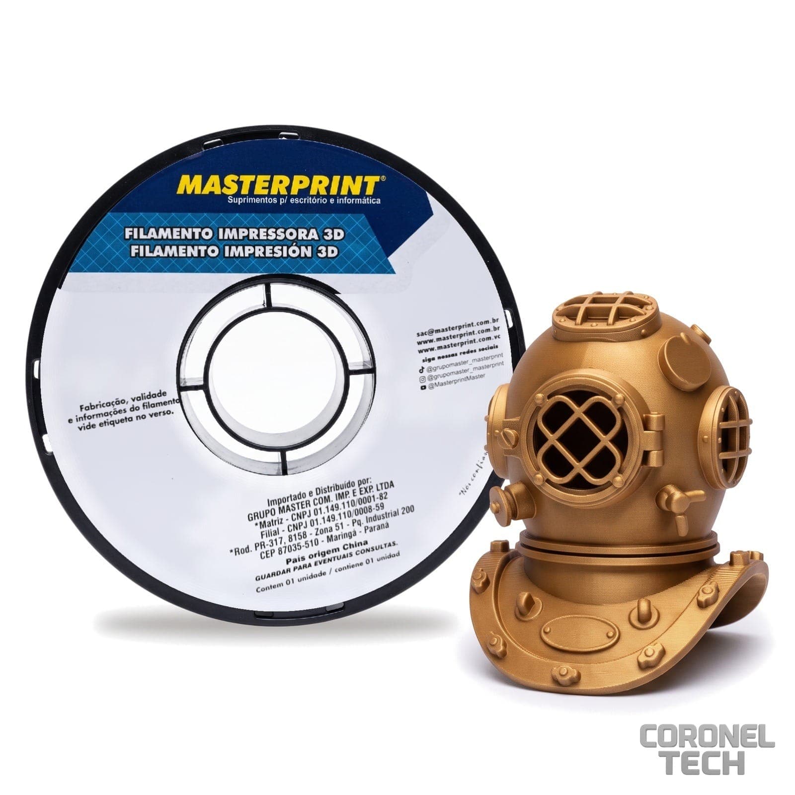 PETG Bronze: rolo e peça impressa na cor do filamento