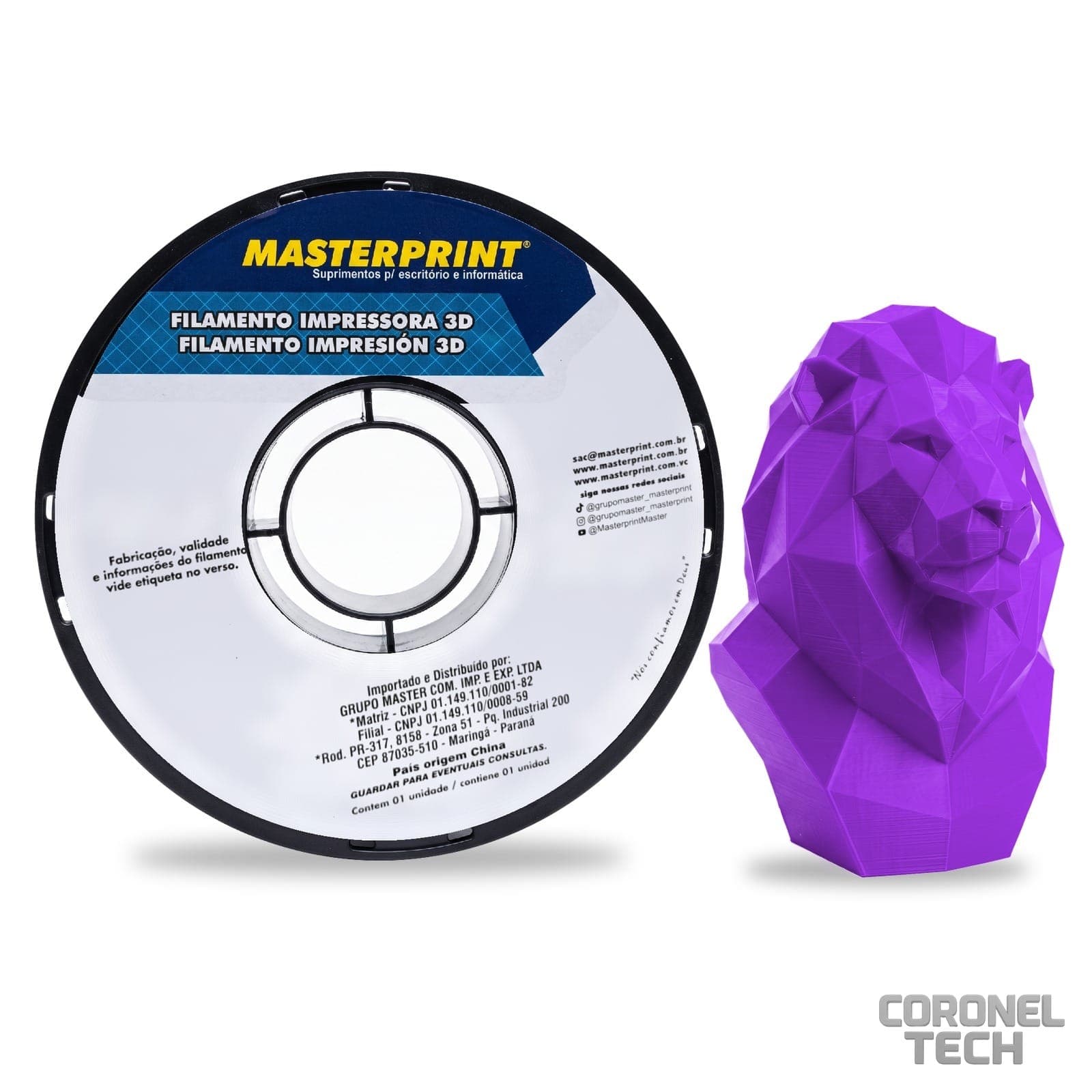 PETG Roxo: rolo e peça impressa na cor do filamento