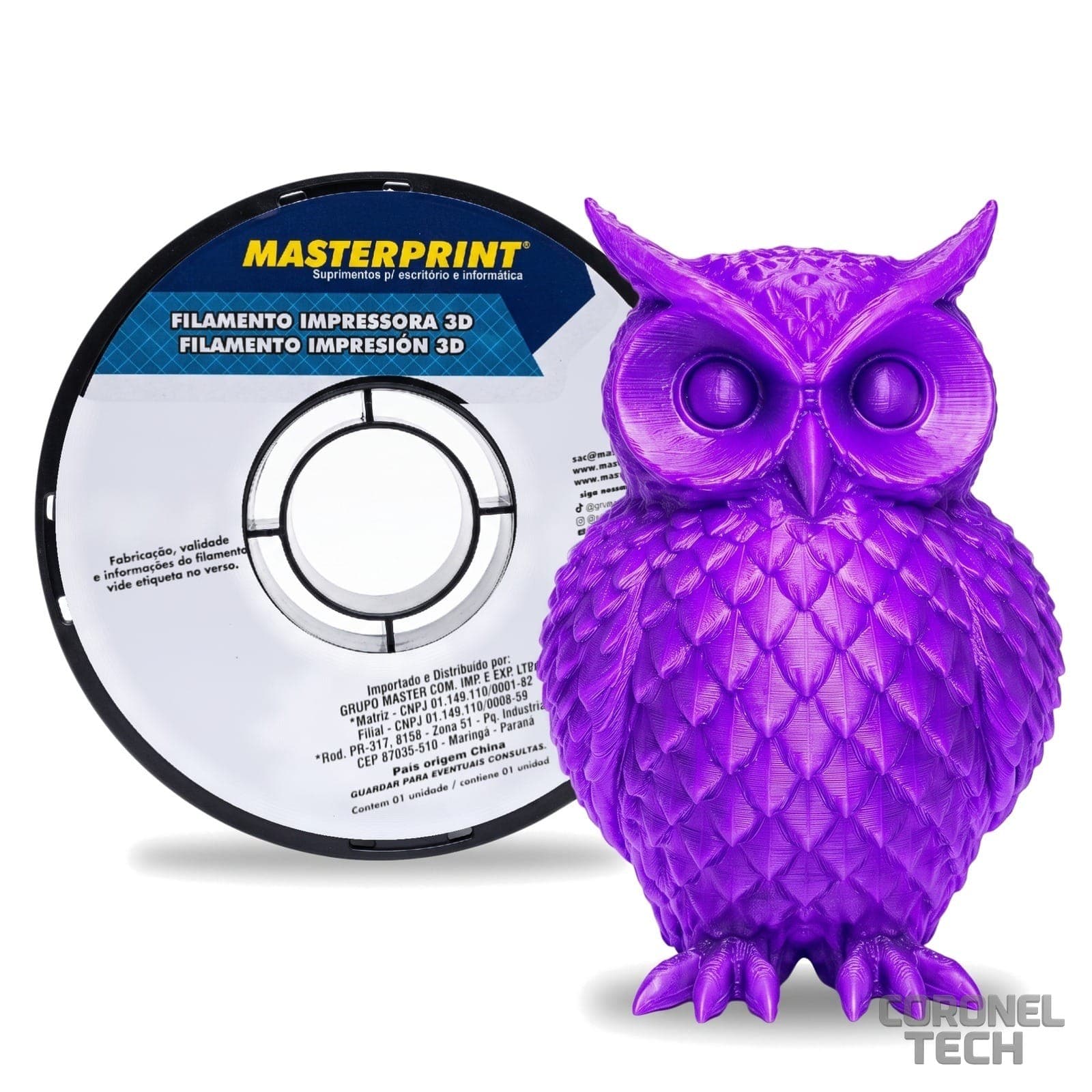 PETG Fosforescente Roxo: rolo e peça impressa na cor do filamento