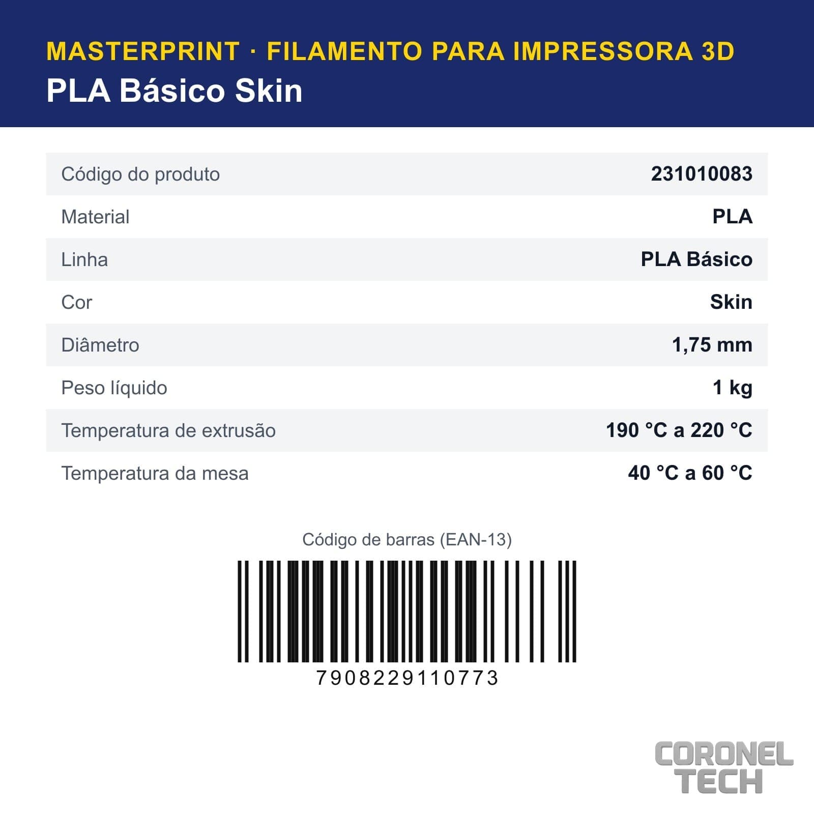 PLA Skin: dados e códigos do produto