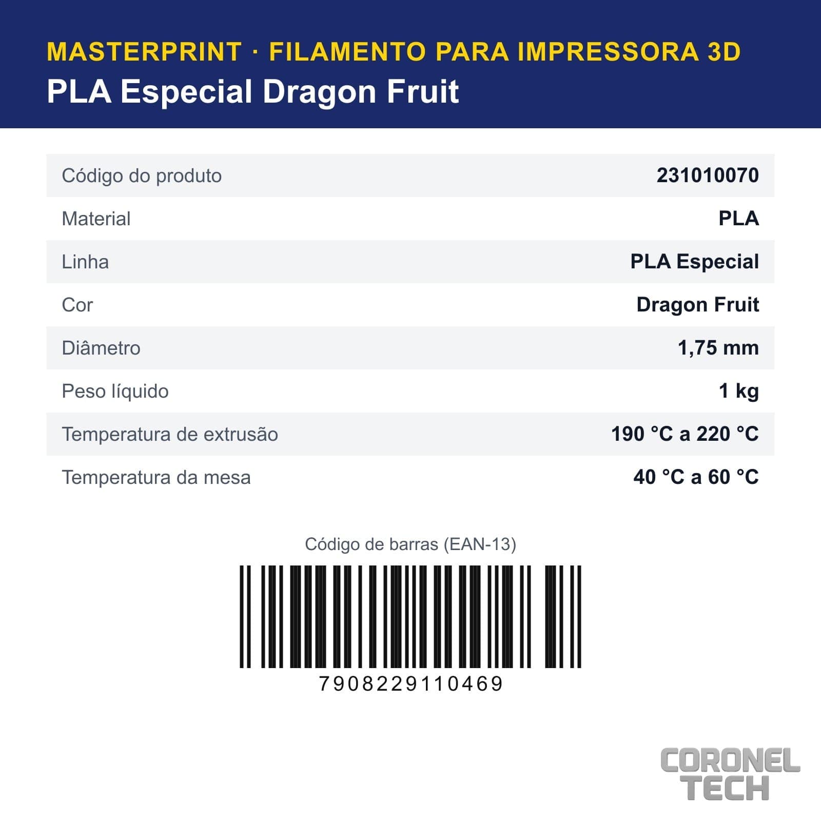 PLA Especial Dragon Fruit: dados e códigos do produto