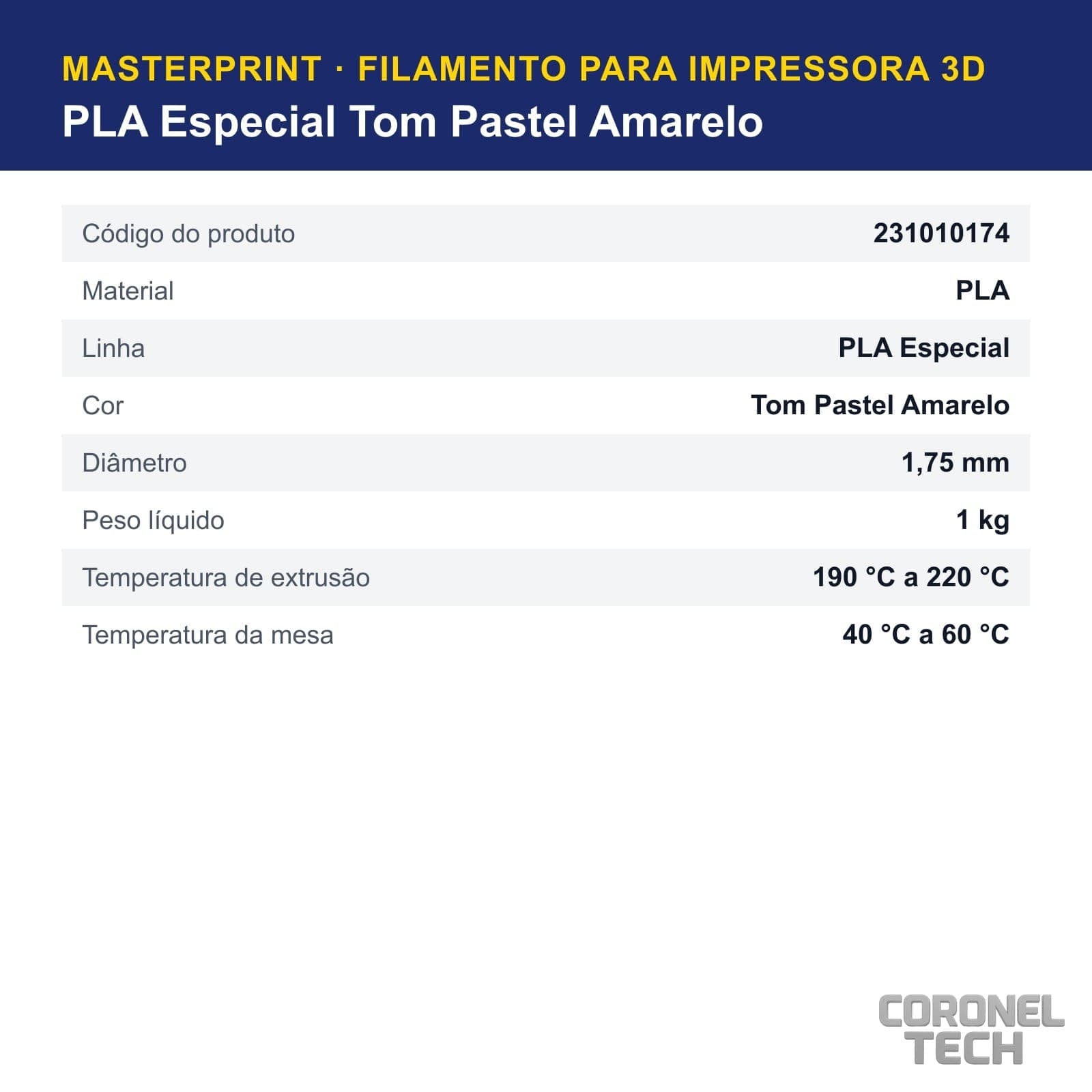 PLA Especial Tom Pastel Amarelo: dados e códigos do produto