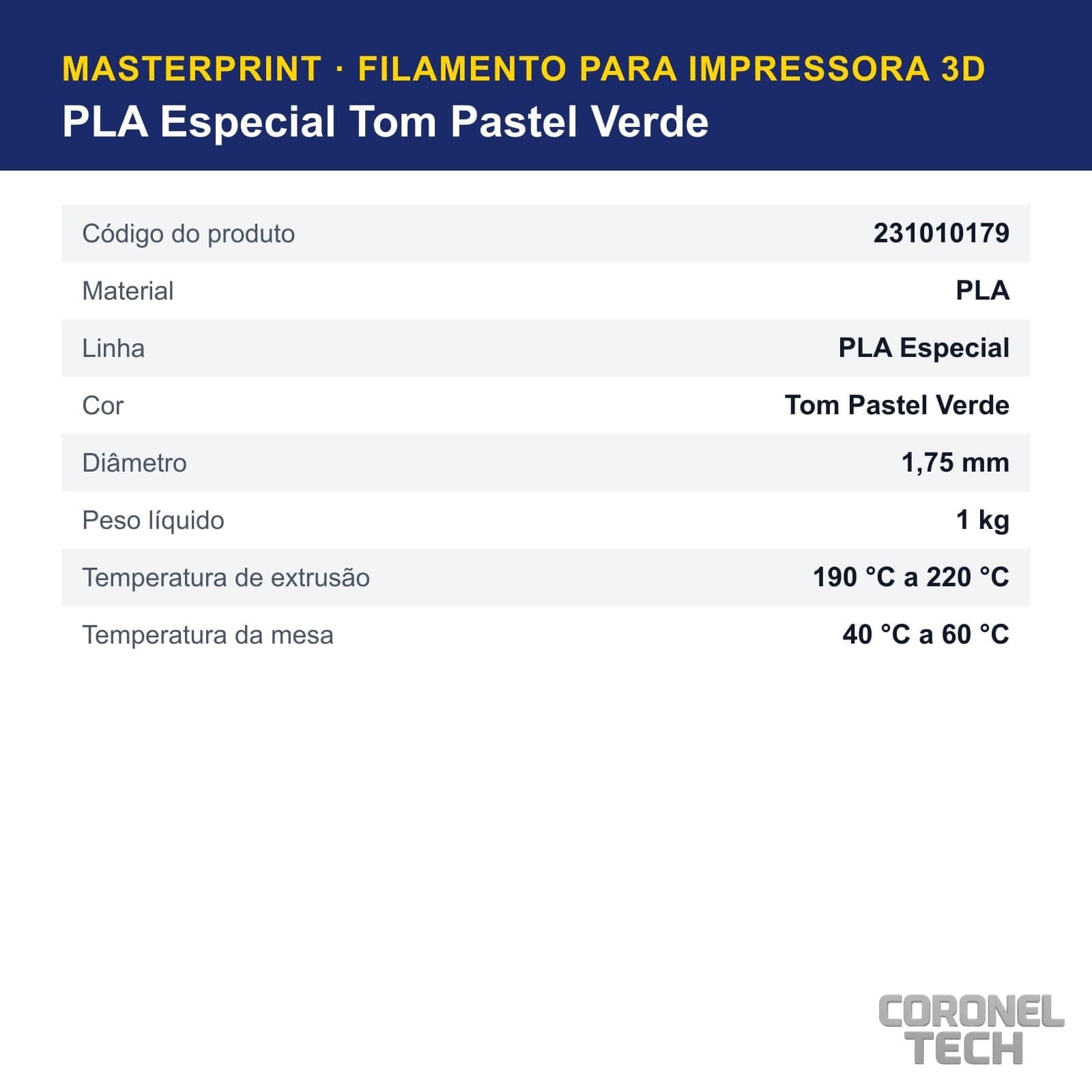 PLA Especial Tom Pastel Verde: dados e códigos do produto