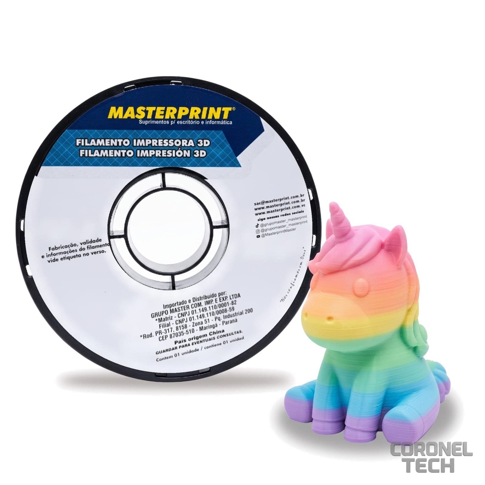 PLA Rainbow: rolo e peça impressa na cor do filamento