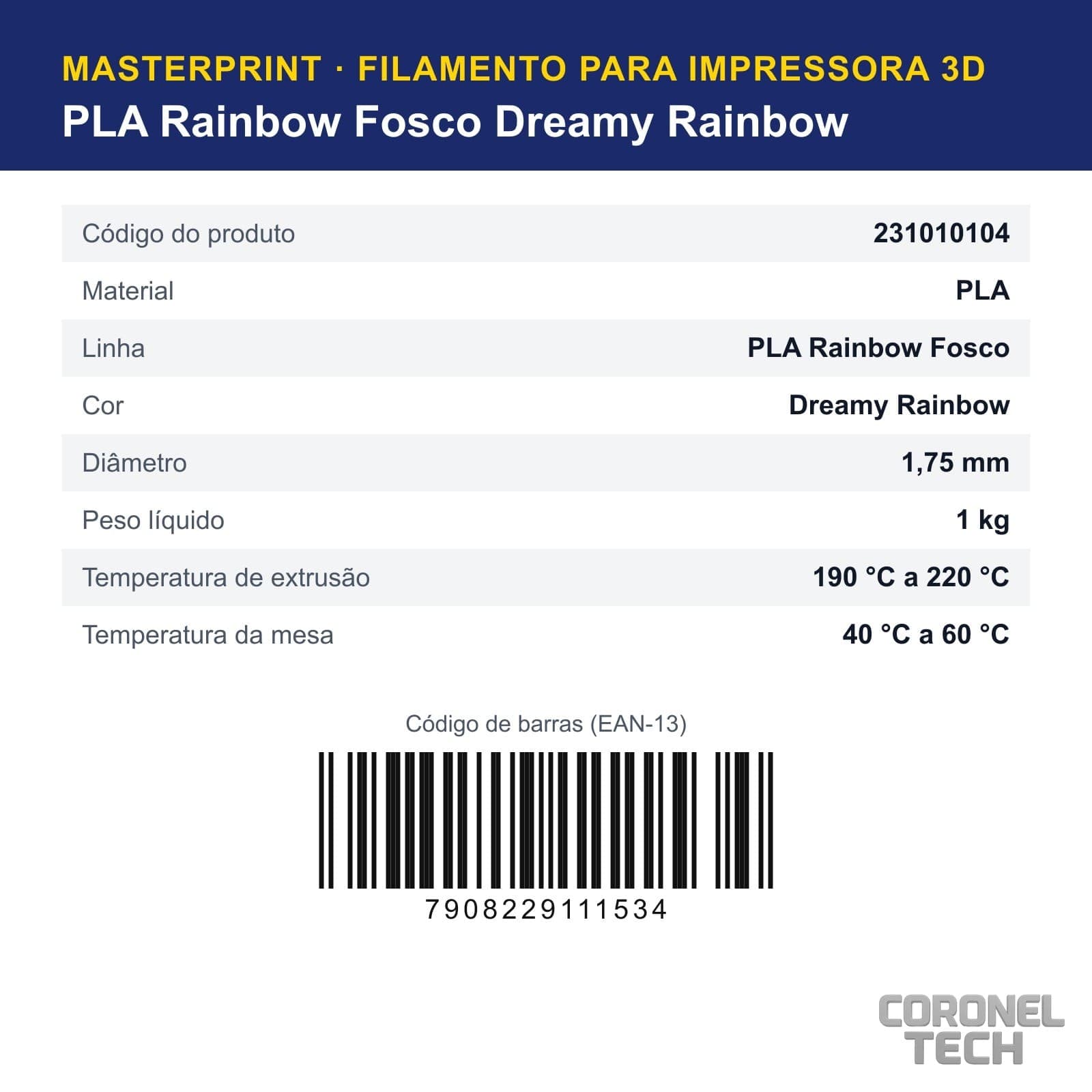 PLA Rainbow Fosco Dreamy Rainbow: dados e códigos do produto
