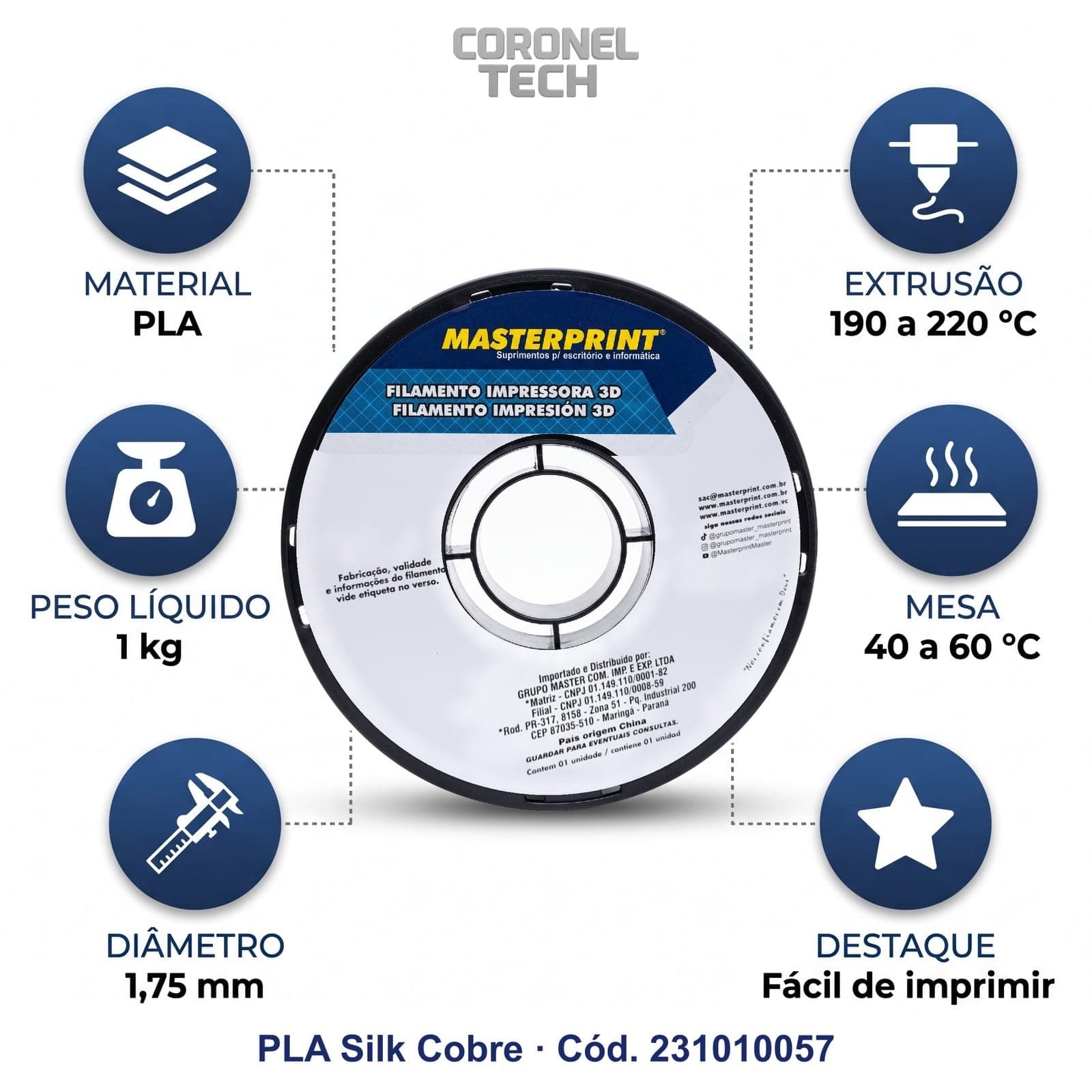 PLA Silk Cobre: os dados do material