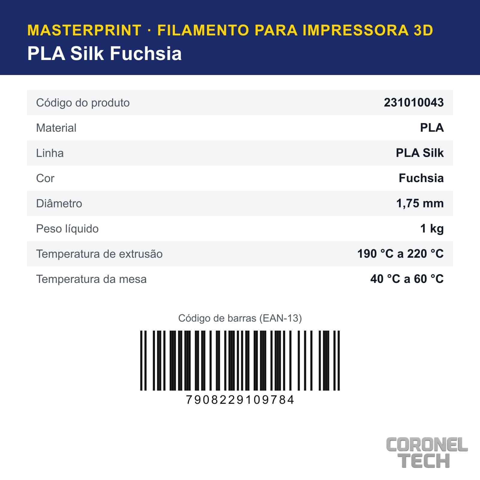 PLA Silk Fuchsia: dados e códigos do produto