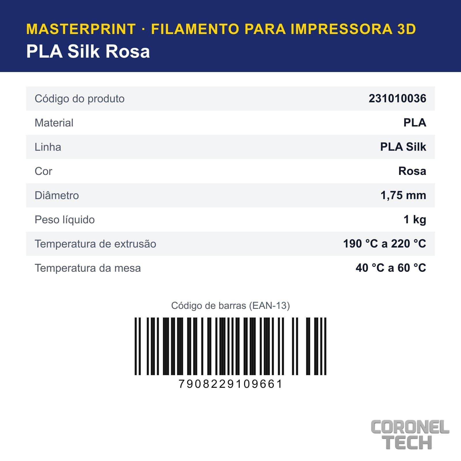 PLA Silk Rosa: dados e códigos do produto