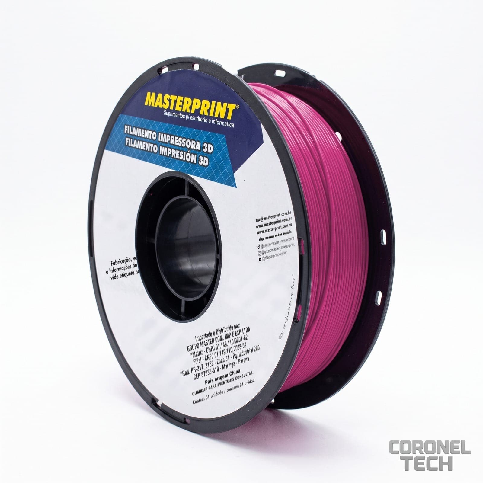 PLA Silk Vermelho Púrpura: o filamento no rolo, de lado