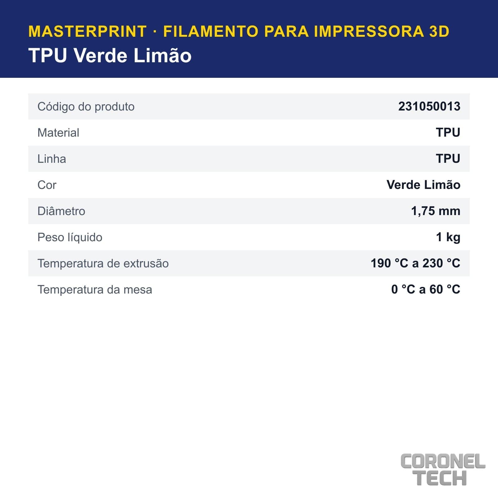 TPU Verde Limão: dados e códigos do produto